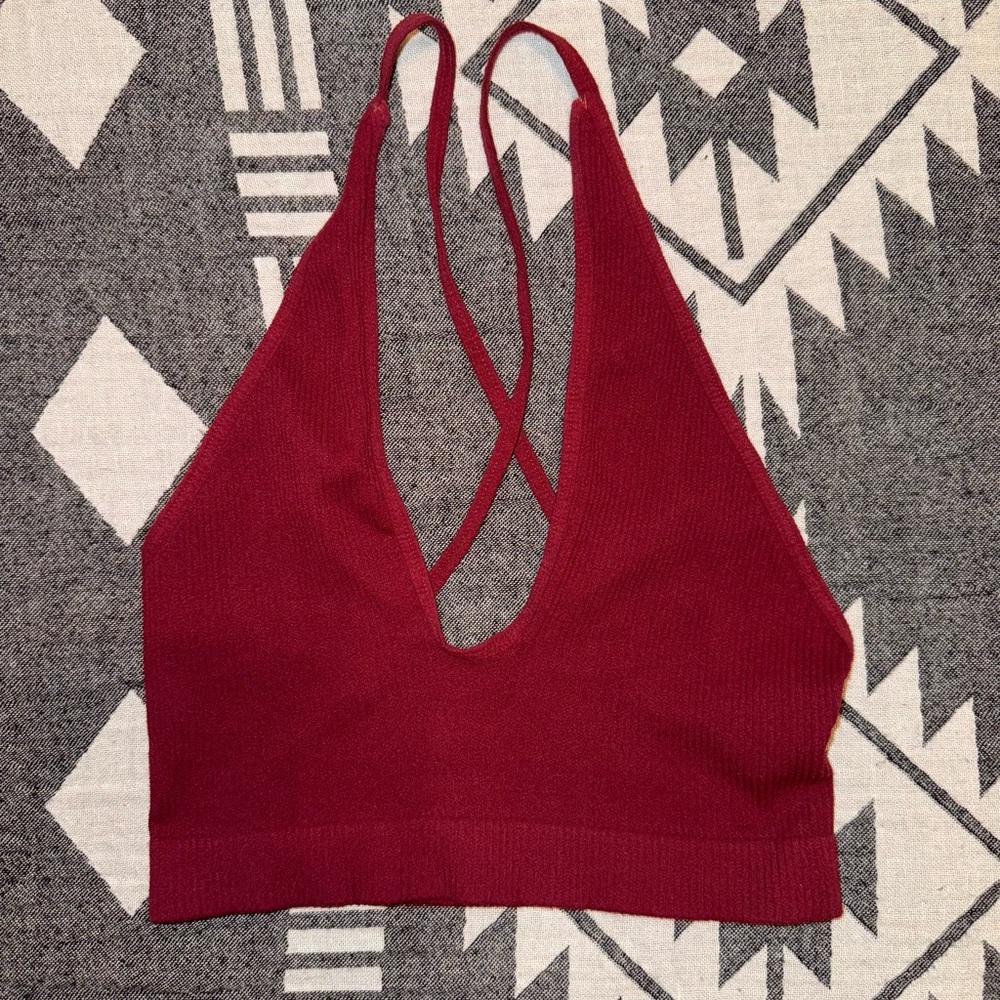 Free People Ribbed Red Cross-back bralette - xs/s